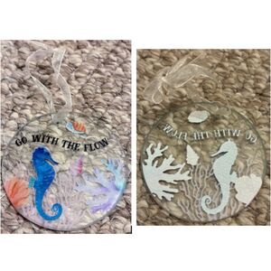 "Go With The Flow" Round Glass Ornament with Ocean Theme